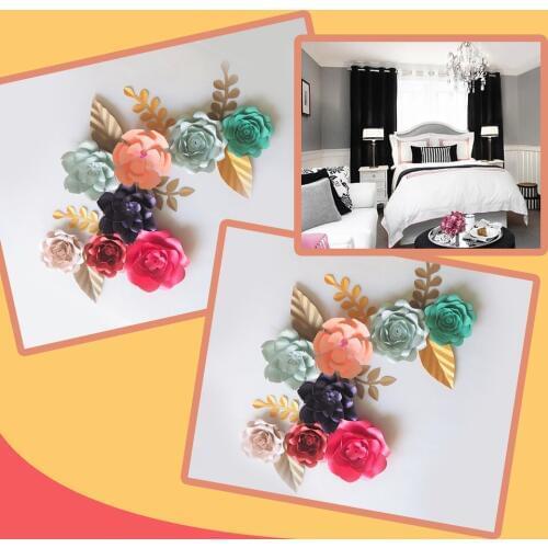 DIY Giant Paper Flowers Backdrop Artificial Handmade Mix Color Flower 8PCS + 7 Leaves Wedding & Party Deco Home Decoration