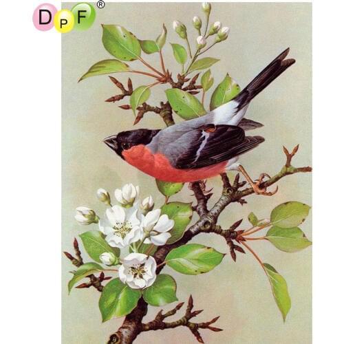 DPF Birds and white flowers crafts needlework diamond mosaic square home deco diamond embroidery diamond painting cross stitch