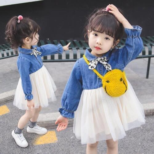 Платье для девочки Kids Spring and Autumn Denim White Princess Dress Girl Fashion Clothes Beauty Cute Dresses европейская одежда