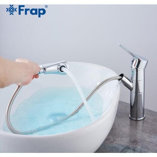 Frap New Arrival Pull Out Bathroom Sink Faucet Single Handle Hot and Cold Water Mixer Crane Basin Sink Tap Chrome FinishedY10115