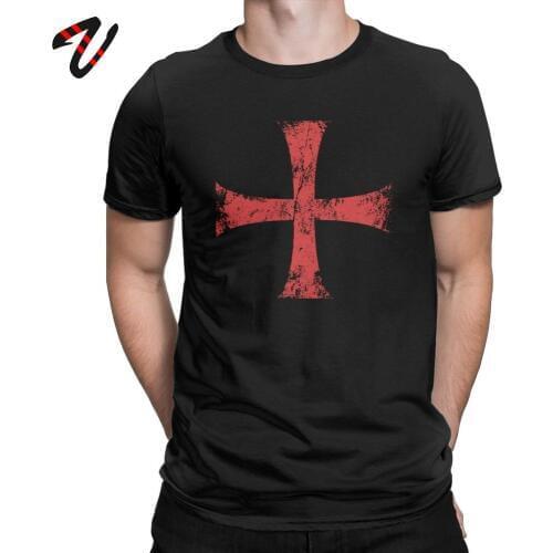 Men Tshirt Distressed Crusader Knights Templar Cross T Shirts Premium Cotton T-Shirt Crewneck Tee Short Sleeve Clothes Plus Size