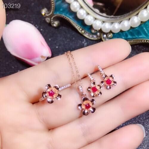 KJJEAXCMY fine Jewelry 925 sterling silver inlaid natural ruby girl trendy pendant ring earring set support test hot selling
