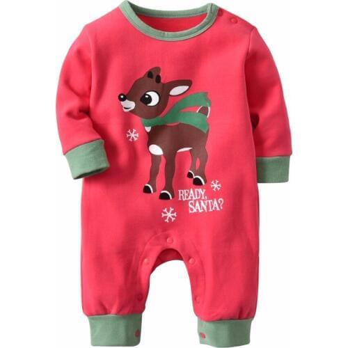 Christmas Reindeer Overall Newborn Baby Girls jumpsuit Autumn and Winter Models Thickening Pajamas Cotton Christmas Style Suit