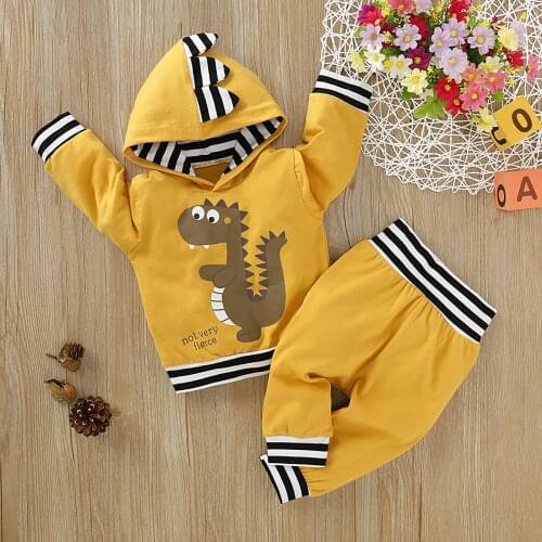 PatPat 2021 New Baby Boy Dinosaur Print Striped Cuff Pullover And Pants Set for Baby Boy Long-Sleeve Sets Clothes