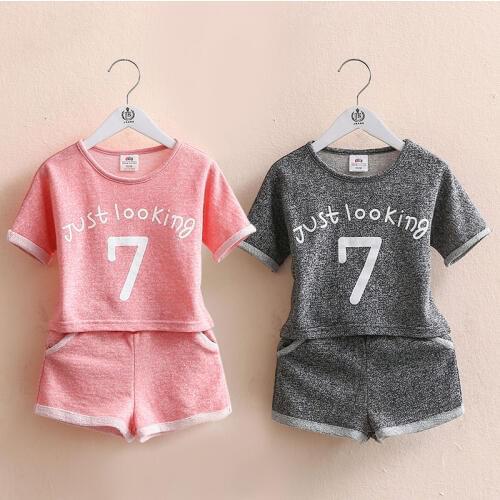 Girls Clothing Set 2021 Summer 2 3 4 5 6 7 8 9 10 Years Old Kids Girl Number Letter Print Short Sleeve T Shirt+Shorts Sports Set