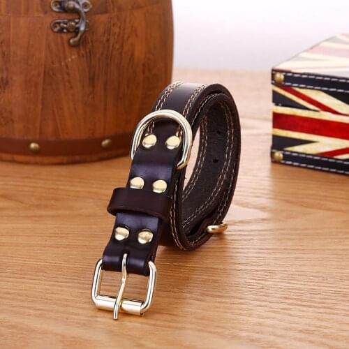 Leather Dog Collar Genuine Leather Alloy Hardware Double D-ring 4 Size Available Best for Samll Medium Large and Extra Large Dog