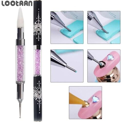 Lootaan 1PC Double-end Wax Picker Pencil Pen Nail Art Dotting Pen Tool Self-Adhesive Dot Head Tips Manicure Art Tool Gem Pick Up