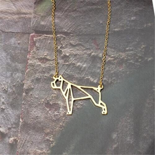 Cute pet Origami Boxer dog Pendant Choker Necklace for women girls delicate Christmas gift Jewelry gold silver plate