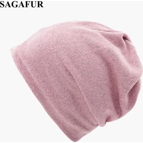 Multifunction Knitted Hat Womens Casual Plain Bonnet Cap Female Soft Polyester Baggy Beanies Spring Autumn Ponytail Beanies