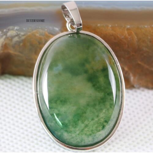 Necklace Pendant Oval CAB Cabochon Natural Stone Bead Green Indian Onyx Women Jewelry Gift 1Pcs K681 Free Shipping