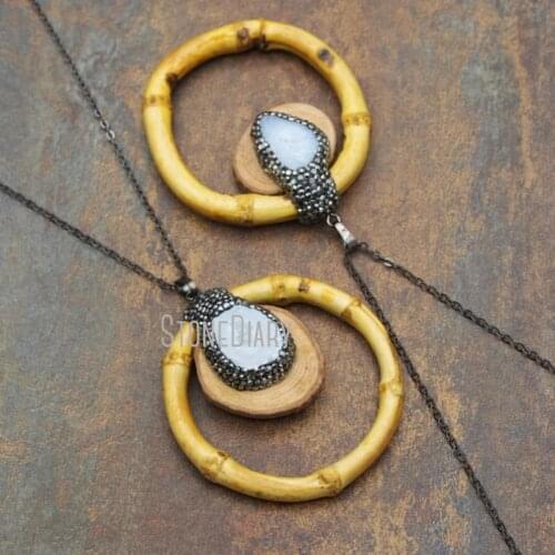 10Pcs Necklaces Agates Geode Druzy Gunblack Rhinestone Pave Gun Black Plated Round Shape Chains Necklaces 18-32inch NM15833