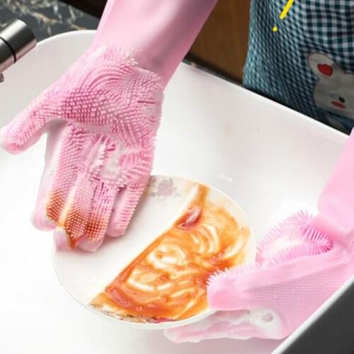 A pair Dishwashing Gloves Kitchen Silicone Cleaning Gloves Magic Silicone Dish Washing Gloves For Household Scrubber Gloves AX-2