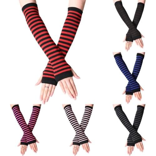 High Quality Cotton Fingerless Striped Long Gloves Wristband Arm Warmer Handschoenen Elbow Mittens Long Sleeve Accessories