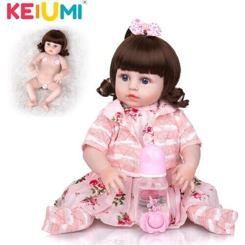 KEIUMI 19 Inch Lifelike Reborn Baby Dolls Whole Silicone Body Reborn Girl Doll Toys Wig Hair Dolls For Christmas Gifts For Kids