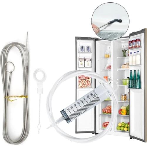 Portable Refrigerator Drain Cleaning Dredge Tool Drain Hole Kit Wash Brush Suction Syringe Hose Home Fridge Cleaner Sticks