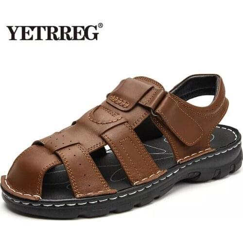 Hot Sale Summer Beach Mens Sandals Handmade Genuine Leather Sandals Outdoor Non-slip Wading Shoes Comfortable Men Slippers