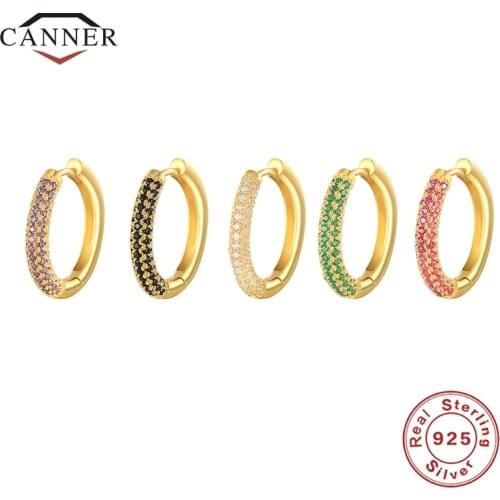 CANNER Colorful Zircon Stone Hoops 925 Sterling Silver Hoop Earrings for Women Huggie Round Earring Jewelry Pendientes Brincos