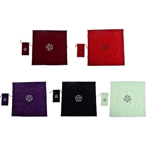 2pcs/set Pentagram Tarot Tablecloth with Bag Velvet Altar Tarot Cloth Pentacles Mat