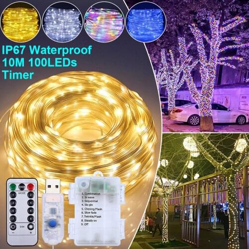 Remote IP67 LED String Lights Christmas Decoration Outdoor Lights Garland Fairy Lights Home Ornaments Holidays Christmas Lights