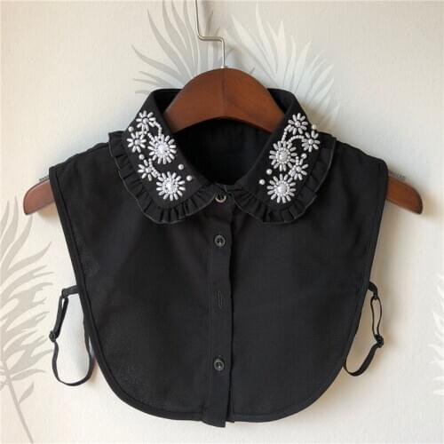Vintage Beads Sewing Shirt Female Detachable Fake Collar women Sweet Doll Faux Col Shirt Dames Winter Neck Fashion croptop