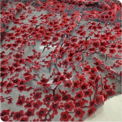 High-grade red Real Mulberry Silk ткань Hollow-out Gold Velvet Dress Skirt Fabric