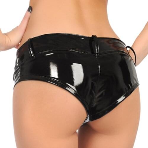 Women Wet Look PVC Trunks Latex Leather Mini Sexy Shorts Low Waist Faux Leather Night Club Dance Wear Hot Female Bermudas