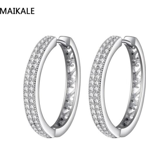 MAIKALE Simple Korean Earrings AAA Cubic Zirconia Big Hoop Earrings For Woman Temperament Earrings Gold Fashion Jewelry