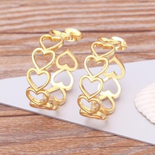 Fashion New Trend Womens Copper Gold Color Love Heart Punk Hoop Earrings Dinner Party Declaration Jewelry Accessories Gift