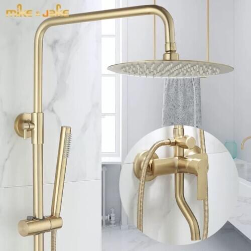 Gold brush shower set bathroom wall gold brush shower mixer luxury bathroom brush gold wall shower mixer bathtub hot & cold tap