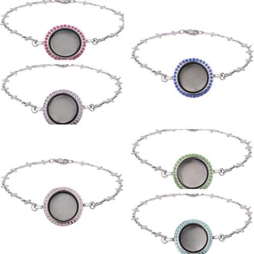 1 Pc Good Quality DIY Rhinestone Magnetic Glass Locket Stainless Steel Chain Cross Chain Bracelet