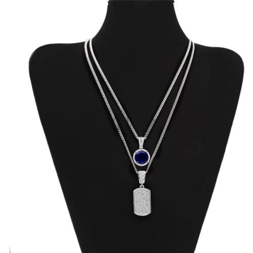 2pcs/Set Iced Out Dog Tag And Gemstone Pendant Pave AAA Zircon Charm Necklaces For Men Hip Hop Couple Jewelry Dropshipping