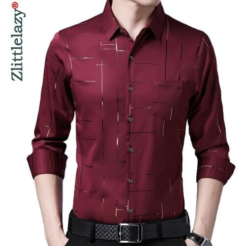 2020 Brand Long Sleeve Men Social Shirt Streetwear Casual Pocket Striped Shirts Dress Mens Slim Regular Fit Clothes Fashions 805