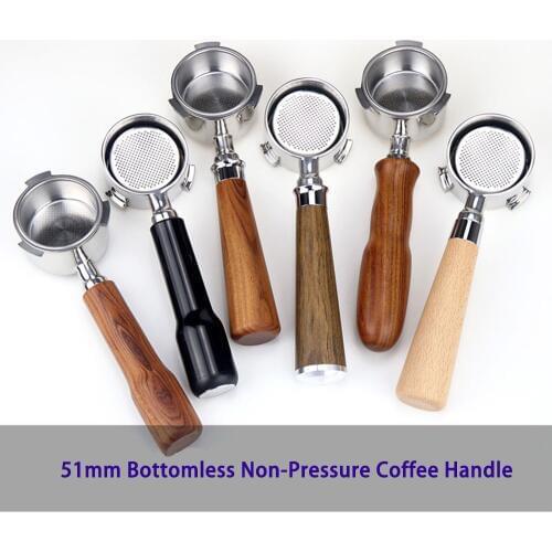 51mm Bottomless Coffee Handle with Non-Pressure Filter Basket For Espresso Coffee Machine Stainless Steel Parts 3 lugs handle