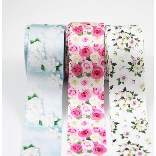Rose printed satin ribbon flowers 22mm 25mm 38mm Gift Bow Craft Wedding Party Supplies Silk Sewing Accessories Fabric 25 yards