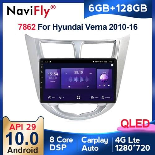 QLED 1280*720 Android 10.0 Car Radio Navigation GPS Player For Hyundai Solaris 1 2010 - 2016 Octa Core 6GB+128GB No 2 Din DVD