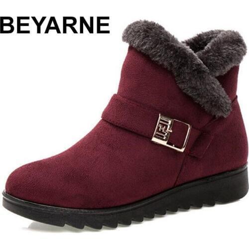 BEYARNEWarm snow boots short fur plush winter ankle XL platform ladies suede cotton shoes women comfortable drop shipping