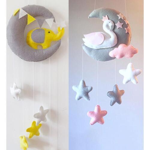 Baby Toys DIY Rattles Moon Swan Bed Bell Toys Mom Handmade Rotating Crib Mobiles For Newborns Holder Bed Wind-up Musical Box Toy