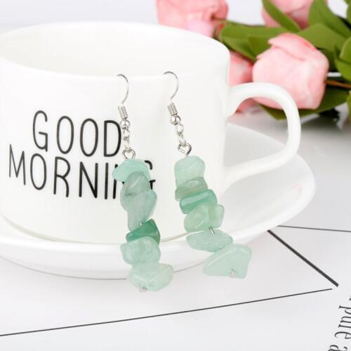 Dongsheng Fashion Jewelry Cluster Irregular Natural Stone Dangle Earrings Vintage Natural Gravel Drop Earrings Bangle Earring