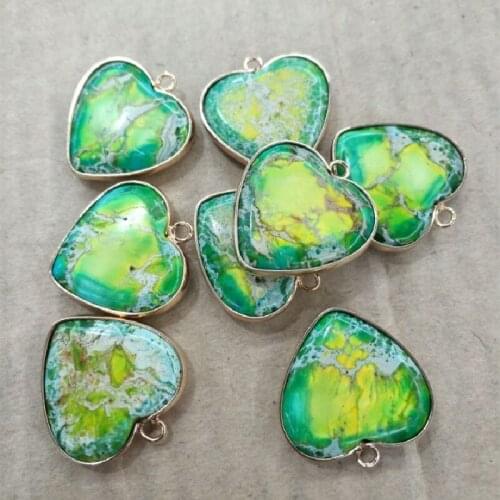 2PCS Fantastic Women Pendants Nature Imperial Jasper Stone 25MM Heart Shapes Lovely Bracelets Making Findings Free Shi