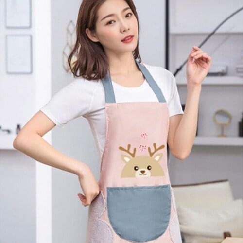 Apron Wipe Hands Home Waterproof And Oil Proof Adult Apron Cute Fashion Kitchen Smock Men And Women Home Work Clothes