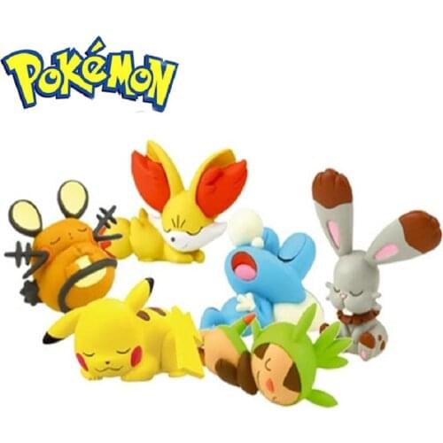 6pcs Pokemon Starry Dream Series Pikachu Jirachi Eevee Komala Snorlax Bulbasaur Anime Figures With Plush Base Model Dolls Toy
