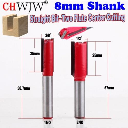 1pc 8mm Shank High Quality Straight Bit - Two Flute Centre Cutting Router Bit 3/8",1/2" dia. Straight end mill trimmer cleaning
