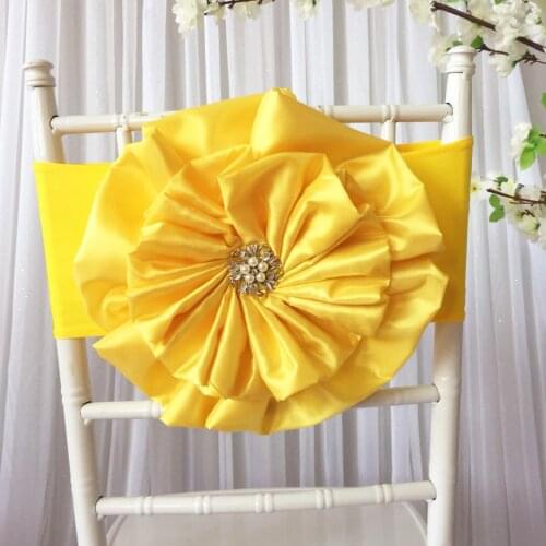 Hot Sale 10PCS Taffeta Big Flower With Brooch Spandex Chair Band for Wedding Party