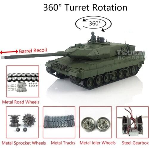Heng Long 1/16 3889 TK7.0 RC Remote Control Tank Panzer Leopard2A6 Car Chassis Metal Tracks Wheels Barrel Recoil TH19272-SMT4