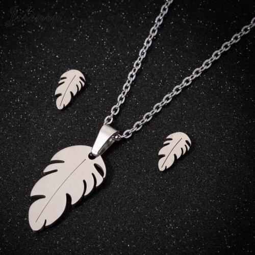 Jisensp Bohemia Classic Feather Pendant Necklace Earrings Vintage Leaf Tree of Life Sweater Necklace Fashion Jewelry Sets Gift