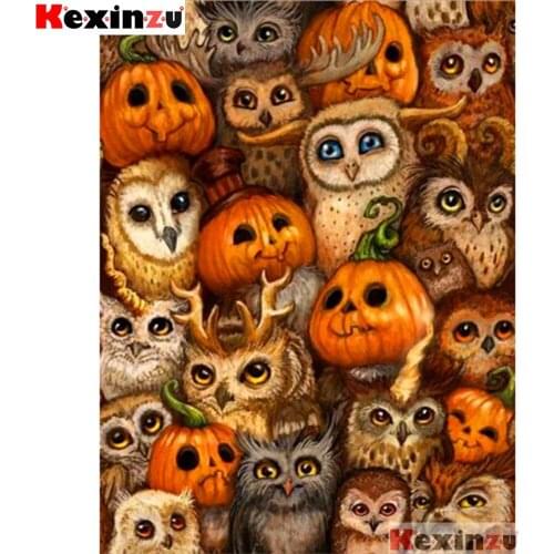 Full Square/Round 5d Diamond Painting-Pumpkin owl-3d Embroidery Cross Stitch Mosaic Full Picture Of Rhinestone Decor Y113375
