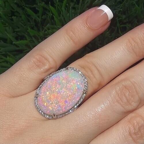 Vintage Colorful Big Oval Cut Rings For Women Silver Color Ring With Micro Paved Luxury Cubic Zircon Bague Femme Jewelry