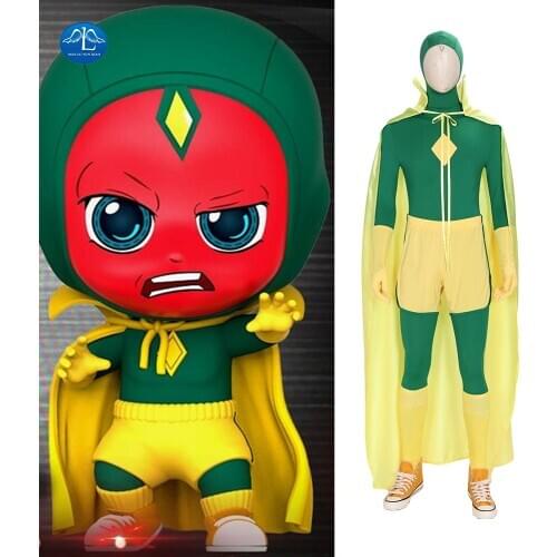 Wanda Vision Cosplay Superhero Vision Cosplay Costume Men Jumpsuit Green Avenger Halloween Outfits Cloak Yellow Custom Made
