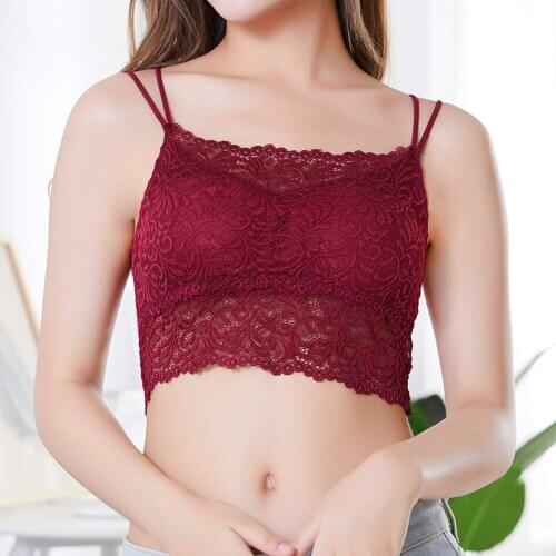 Lace Patchwork Sling Detachable Chest Pad Lingerie Women Seamless Back Cross Bra Tube Tops Solid Color Camisoles Slim Tops