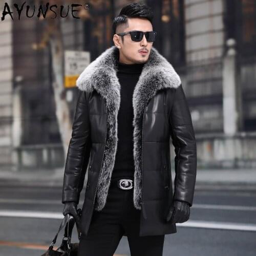 AYUNSUE Genuine Sheepskin Leather Jacket Men Clothing 90% Down Jackets Mens Real Fox Fur Collar Coat Winter Clothes Ropa LXR805